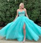 Ball Gown/Princess Sweetheart Tulle Sweep Train Prom Dresses With Appliques Lace