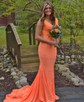 Trumpet/Mermaid V-neck Jersey Sweep Train Prom Dresses With Crystal Detailing