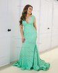 Trumpet/Mermaid Sweep Train V-neck Sequined Prom Dresses