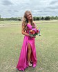 Sheath/Column Straight Silk-like Satin Floor-length Prom Dresses With Ruched