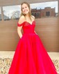 Ball Gown/Princess Off-the-shoulder Satin Sweep Train Prom Dresses With Beading