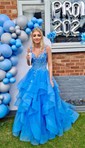 Ball Gown/Princess Off-the-shoulder Glitter Sweep Train Prom Dresses With Appliques Lace