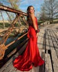 Trumpet/Mermaid Sweep Train Halter Jersey Prom Dresses