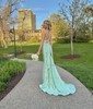 Trumpet/Mermaid Halter Jersey Sweep Train Bow Prom Dresses