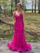 Trumpet/Mermaid V-neck Tulle Sweep Train Prom Dresses With Sequins