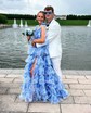 Ball Gown/Princess V-neck Tulle Sweep Train Prom Dresses With Tiered