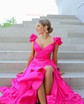 A-line V-neck Silk-like Satin Asymmetrical Prom Dresses With Ruffles