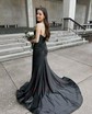 Trumpet/Mermaid Sweetheart Silk-like Satin Sweep Train Prom Dresses With Ruched