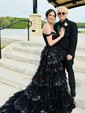 Ball Gown/Princess Off-the-shoulder Tulle Sweep Train Prom Dresses With Appliques Lace