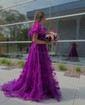 Ball Gown/Princess Off-the-shoulder Tulle Court Train Prom Dresses With Sashes / Ribbons