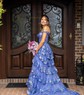 Ball Gown/Princess Off-the-shoulder Tulle Sweep Train Prom Dresses With Appliques Lace