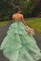 Ball Gown/Princess V-neck Organza Sweep Train Prom Dresses With Tiered