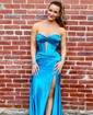 Trumpet/Mermaid Sweetheart Silk-like Satin Sweep Train Prom Dresses With Ruched