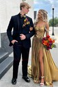 A-line Sweetheart Metallic Court Train Prom Dresses With Beading