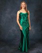 Trumpet/Mermaid Cowl Neck Silk-like Satin Sweep Train Prom Dresses With Ruched