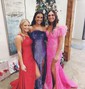 Trumpet/Mermaid Off-the-shoulder Sequined Sweep Train Prom Dresses With Split Front