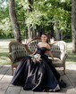 Ball Gown/Princess Off-the-shoulder Satin Sweep Train Prom Dresses With Beading