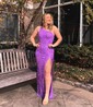 Sheath/Column One Shoulder Sequined Floor-length Prom Dresses With Split Front