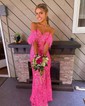 Trumpet/Mermaid Off-the-shoulder Sequined Sweep Train Prom Dresses With Feathers / Fur