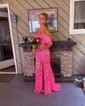 Trumpet/Mermaid Off-the-shoulder Sequined Sweep Train Prom Dresses With Feathers / Fur