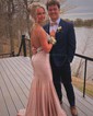 Trumpet/Mermaid V-neck Jersey Sweep Train Prom Dresses With Crystal Detailing