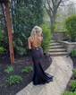 Trumpet/Mermaid V-neck Jersey Sweep Train Prom Dresses With Crystal Detailing