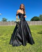 Ball Gown/Princess Off-the-shoulder Satin Sweep Train Prom Dresses With Beading