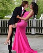 Trumpet/Mermaid V-neck Jersey Floor-length Prom Dresses With Split Front