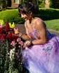 Ball Gown/Princess Sweetheart Tulle Glitter Floor-length Prom Dresses With Appliques Lace