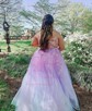 Ball Gown/Princess Sweetheart Tulle Glitter Floor-length Prom Dresses With Appliques Lace