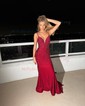 Trumpet/Mermaid V-neck Jersey Sweep Train Prom Dresses With Crystal Detailing