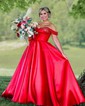 Ball Gown/Princess Off-the-shoulder Satin Sweep Train Prom Dresses With Beading