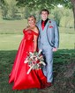 Ball Gown/Princess Off-the-shoulder Satin Sweep Train Prom Dresses With Beading