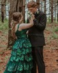 Ball Gown/Princess Off-the-shoulder Tulle Sweep Train Prom Dresses With Appliques Lace