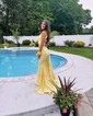 Trumpet/Mermaid V-neck Jersey Watteau Train Prom Dresses