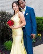 Trumpet/Mermaid V-neck Jersey Watteau Train Prom Dresses