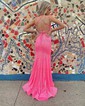 Sheath/Column Floor-length V-neck Sequined Ruffles Prom Dresses