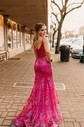 Trumpet/Mermaid V-neck Tulle Sweep Train Prom Dresses With Sequins