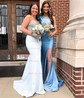 Trumpet/Mermaid Sweetheart Stretch Crepe Sweep Train Prom Dresses With Split Front