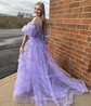 Ball Gown/Princess Off-the-shoulder Tulle Court Train Prom Dresses With Sashes / Ribbons