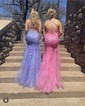 Trumpet/Mermaid Sweep Train Scoop Neck Tulle Lace Appliques Lace Prom Dresses