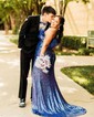 Sheath/Column Strapless Sequined Sweep Train Prom Dresses With Feathers / Fur