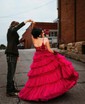 Ball Gown/Princess V-neck Tulle Floor-length Prom Dresses With Beading