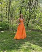 Ball Gown/Princess V-neck Tulle Sweep Train Prom Dresses With Appliques Lace