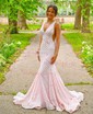 Trumpet/Mermaid V-neck Sequined Sweep Train Prom Dresses