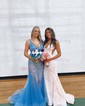 Trumpet/Mermaid V-neck Sequined Sweep Train Prom Dresses