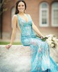 Trumpet/Mermaid V-neck Sequined Sweep Train Prom Dresses