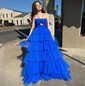 Ball Gown/Princess Halter Tulle Sweep Train Prom Dresses With Tiered