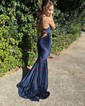 Trumpet/Mermaid V-neck Shimmer Crepe Sweep Train Ruffles Prom Dresses