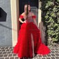 Ball Gown/Princess Off-the-shoulder Tulle Sweep Train Prom Dresses With Feathers / Fur